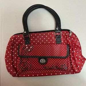 Disney Minnie Mouse Red Polka Dot Satchel Handbag Faux Leather Zip Top